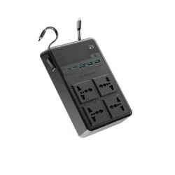 Power Strip 2500W 4 Ac With Built-In Retractable Cables Powerology - Black